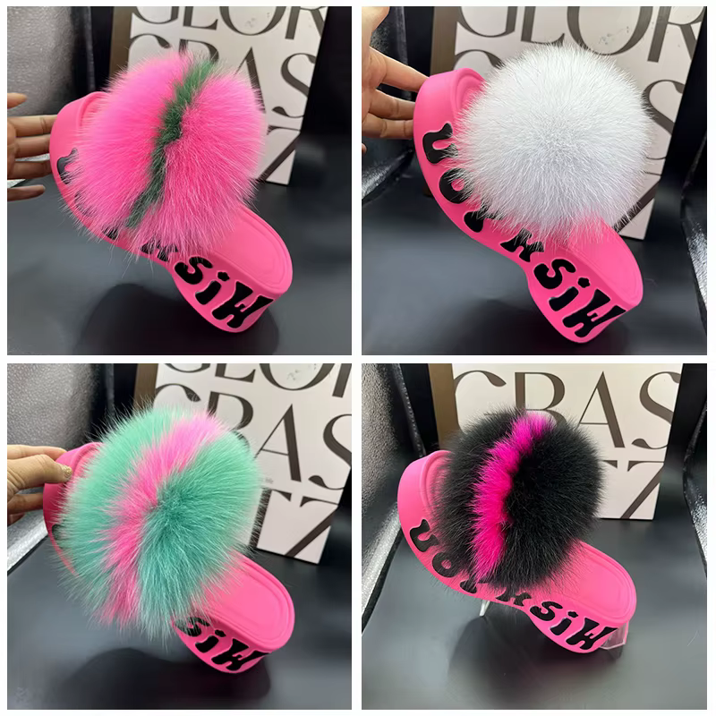 Pantoufles en vraie fourrure de renard pour femme