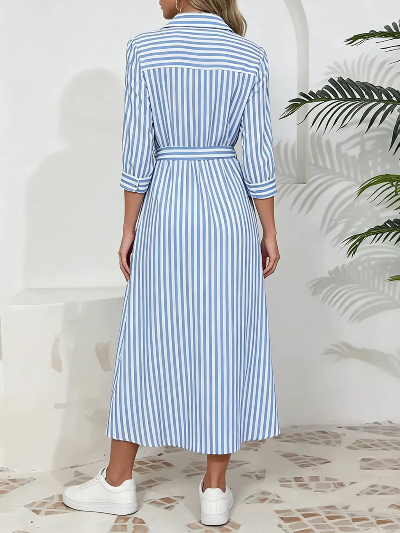Robe chemise rayée à manches courtes