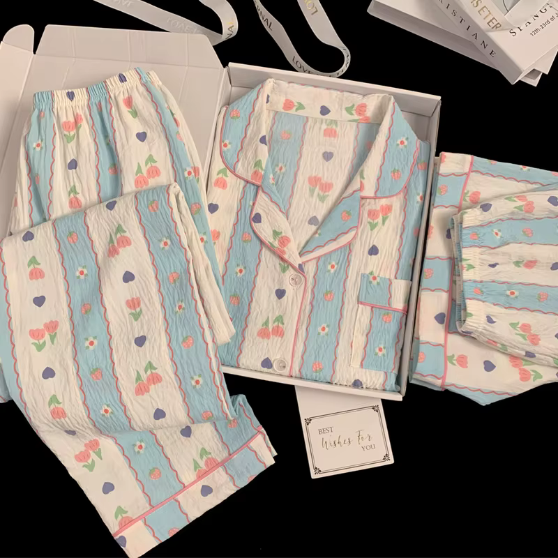 Nouvelle collection printemps/été : pyjamas à rayures de style campagnard pour femmes – ensemble trois pièces à manches courtes pour se détendre à la maison