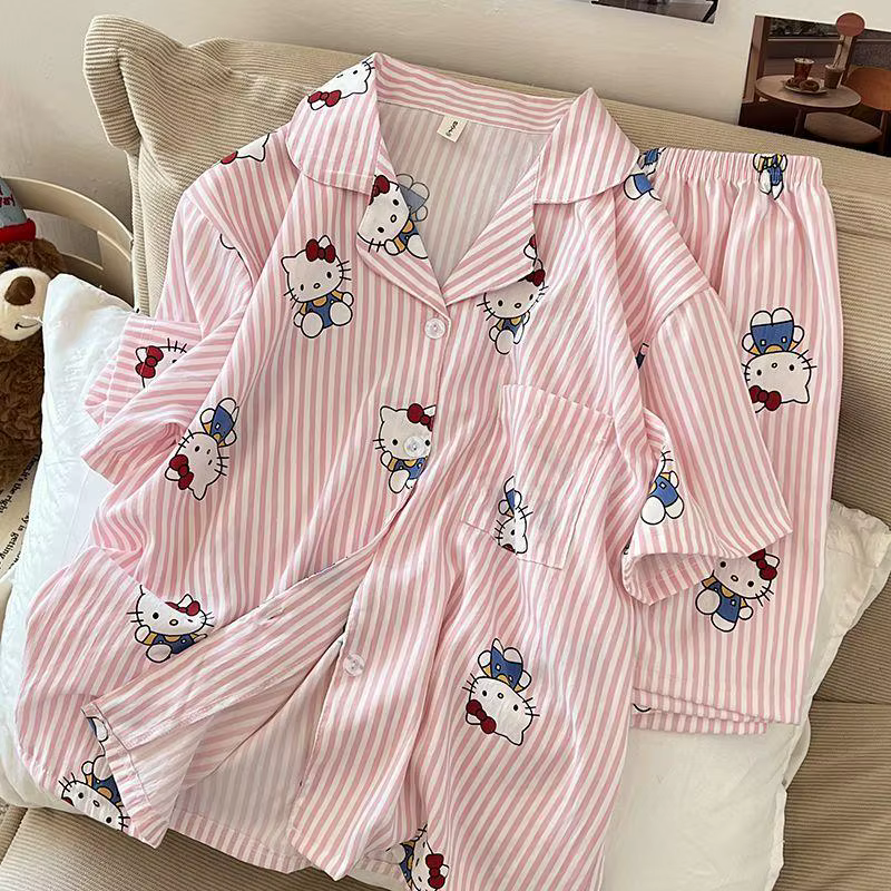 Kawaii Hello Kittys pyjamas femmes maison vêtements ensemble été à manches courtes Shorts