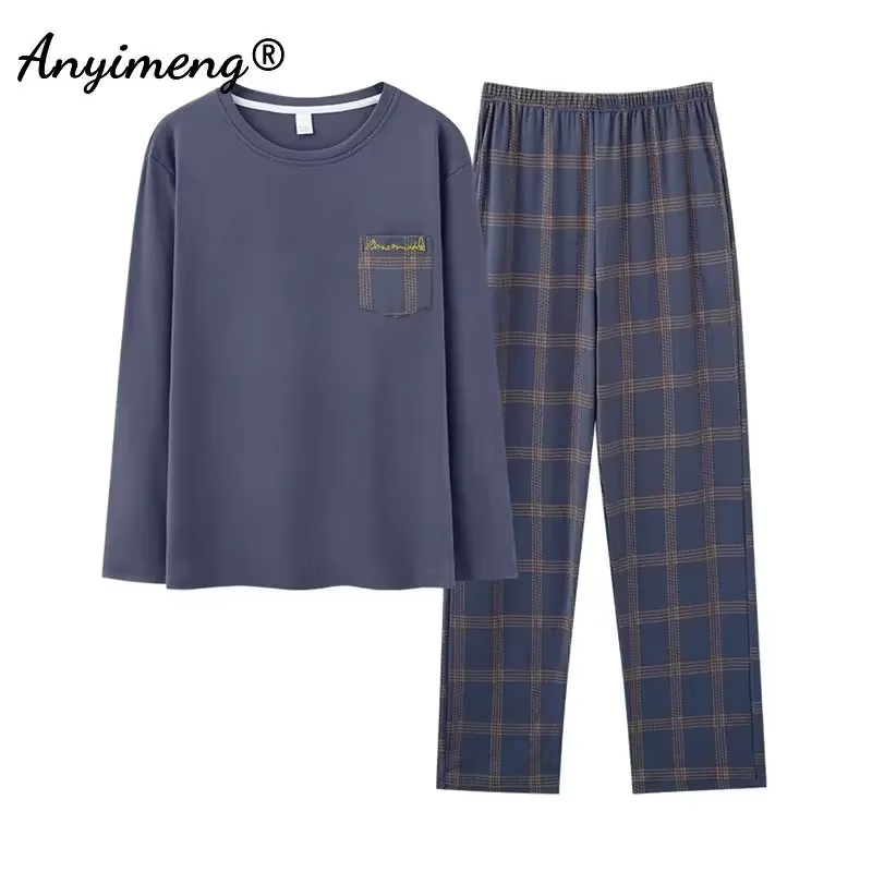 2XL 3XL 4XL hommes coton Pyjamas ensemble élégant Style minimaliste Pijamas grande taille Homsuit pour garçon automne hiver homme décontracté vichy