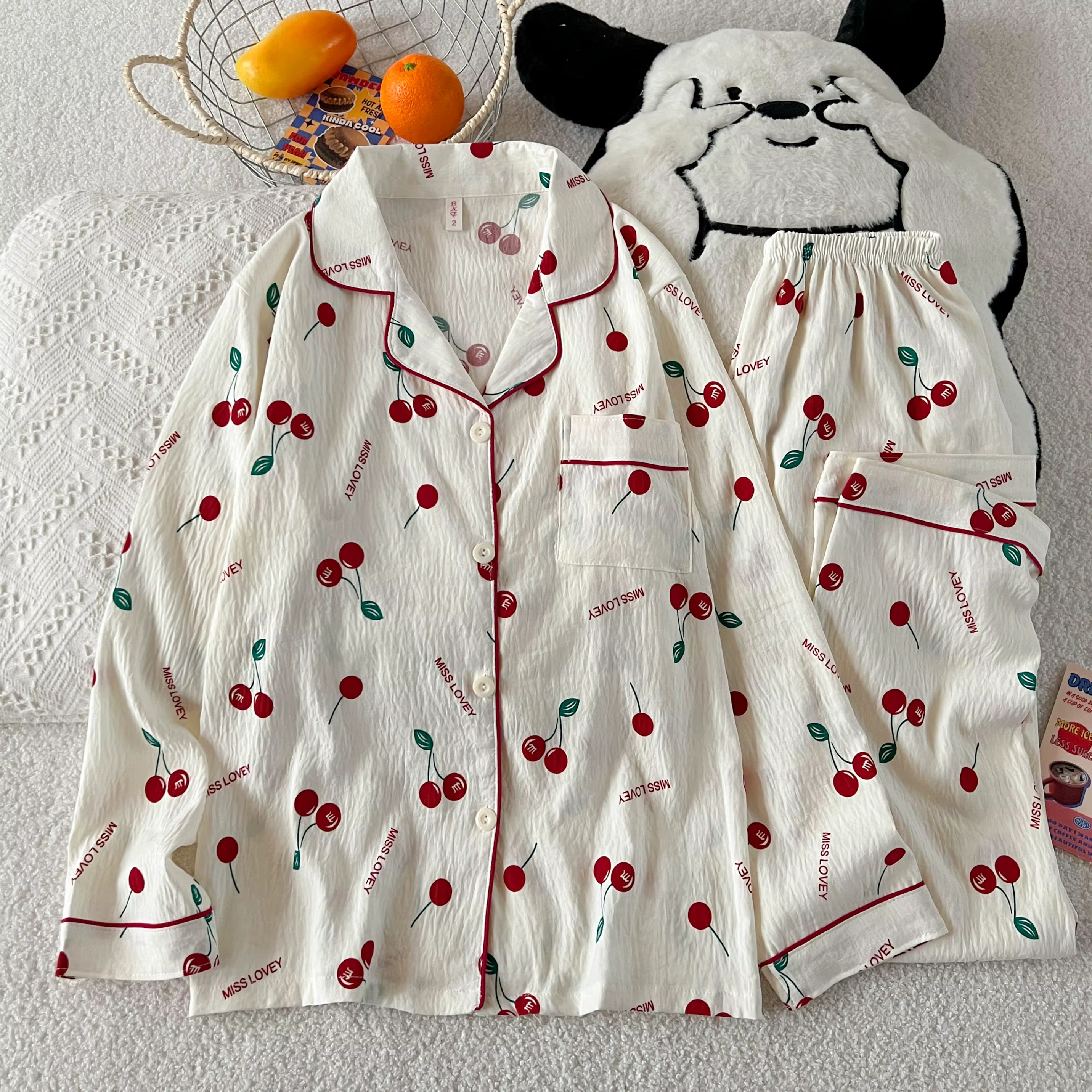 Ensemble pyjama imprimé cerise pour femmes