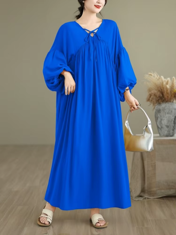 Manches longues surdimensionné en mousseline de soie vintage nouveau dans les robes pour les femmes décontracté ample printemps été automne robe vêtements élégants 2025