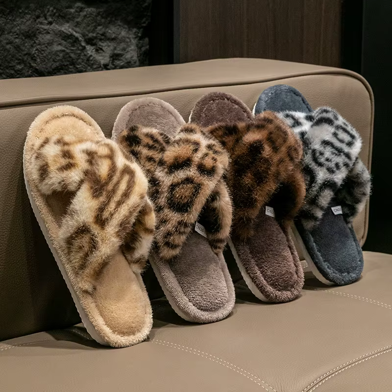 Pantoufles coulissantes à imprimé léopard pour hommes – Chaussures de maison respirantes à bout ouvert avec semelle