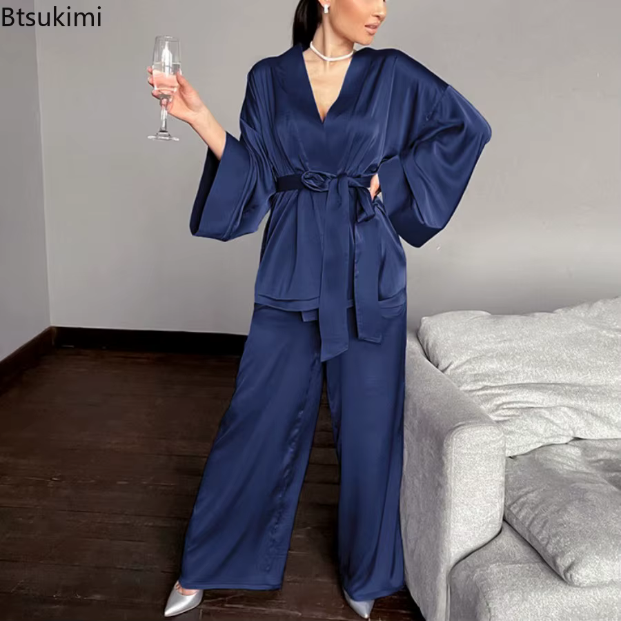 Ensemble pyjama assorti avec ceinture pour femmes
