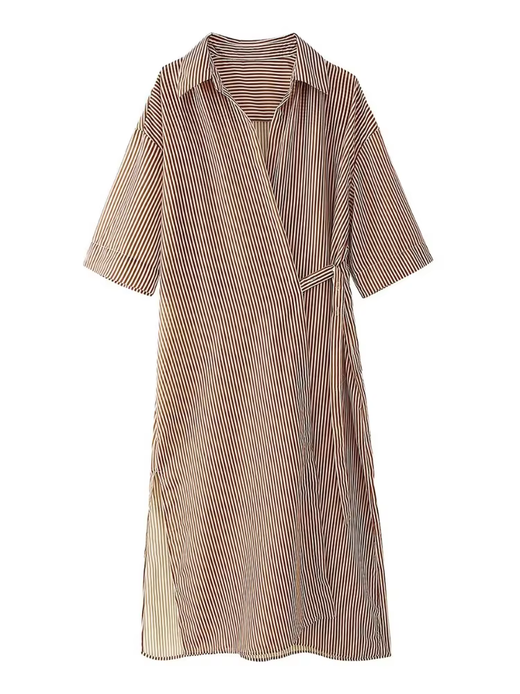 Robe jupe rayée à manches courtes pour femmes