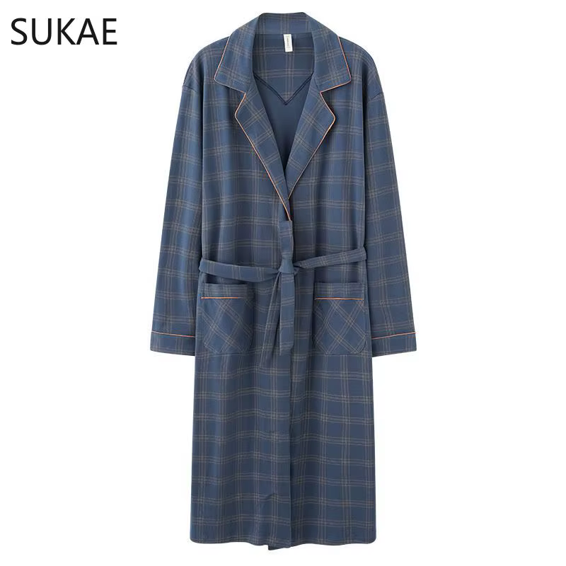 L-4XL peignoir de luxe pour homme automne hiver tricoté coton à manches longues col châle hommes Robes élégant