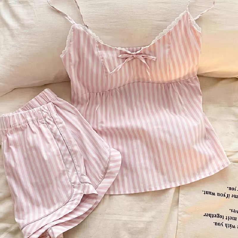 Ensemble pyjama rose rayé avec nœud papillon pour fille
