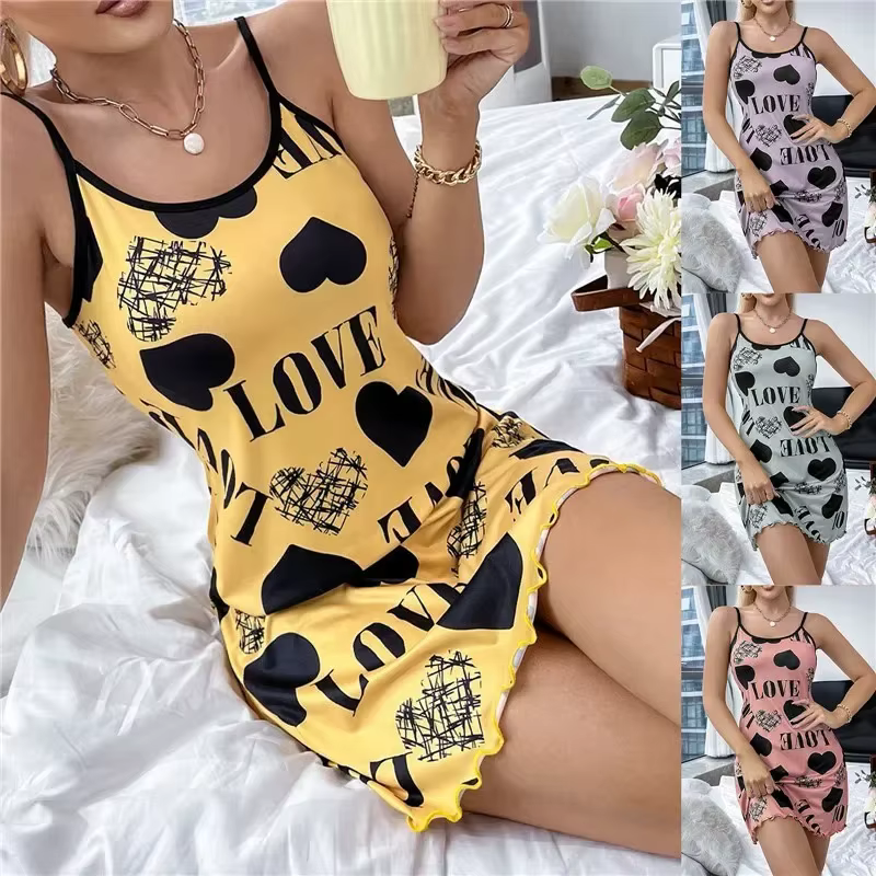 Sexy Spaghetti sangle col en v chemise de nuit femmes nuisette été ample coton
