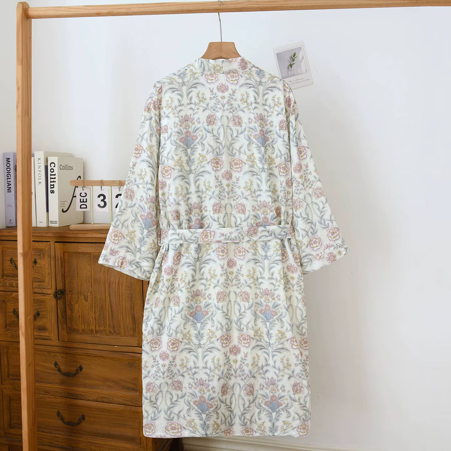 Peignoir en gaze de coton imprimé floral pour femmes