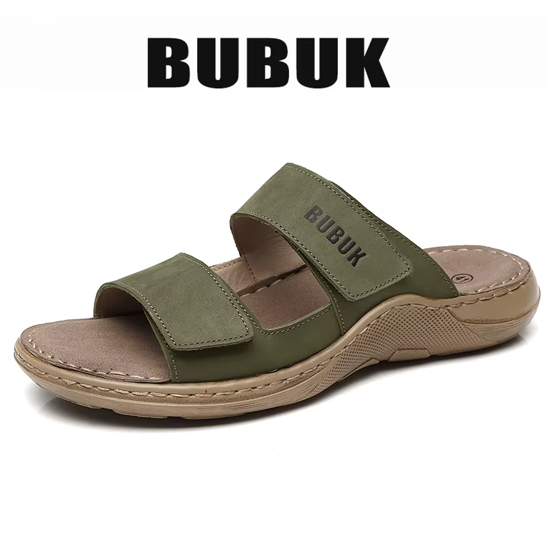Bubuk Pantoufles à enfiler en cuir véritable pour hommes