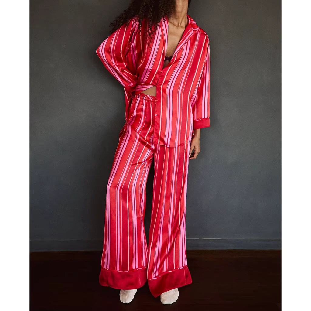 Ensemble pyjama 2 pièces en Satin de soie pour femmes