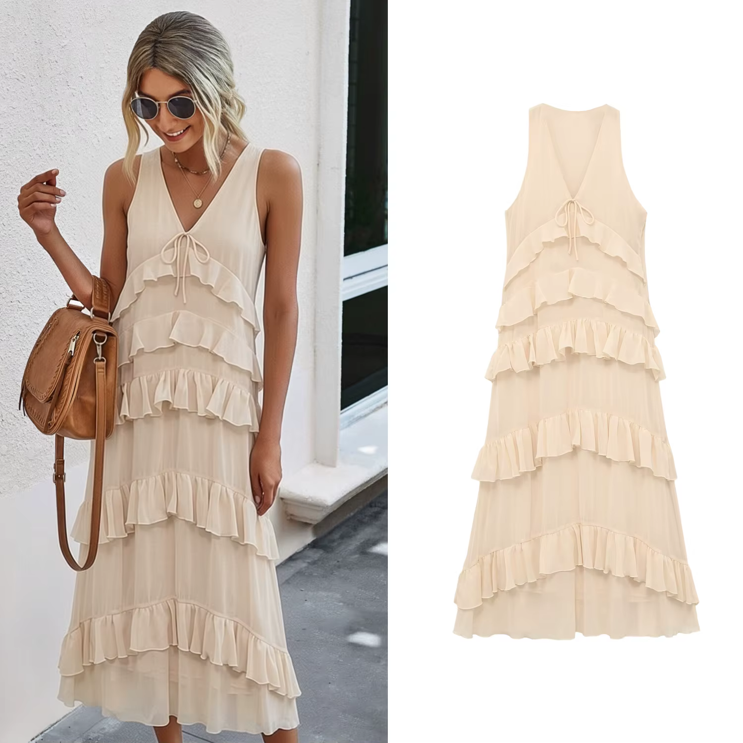 Robe midi élégante beige pour femme