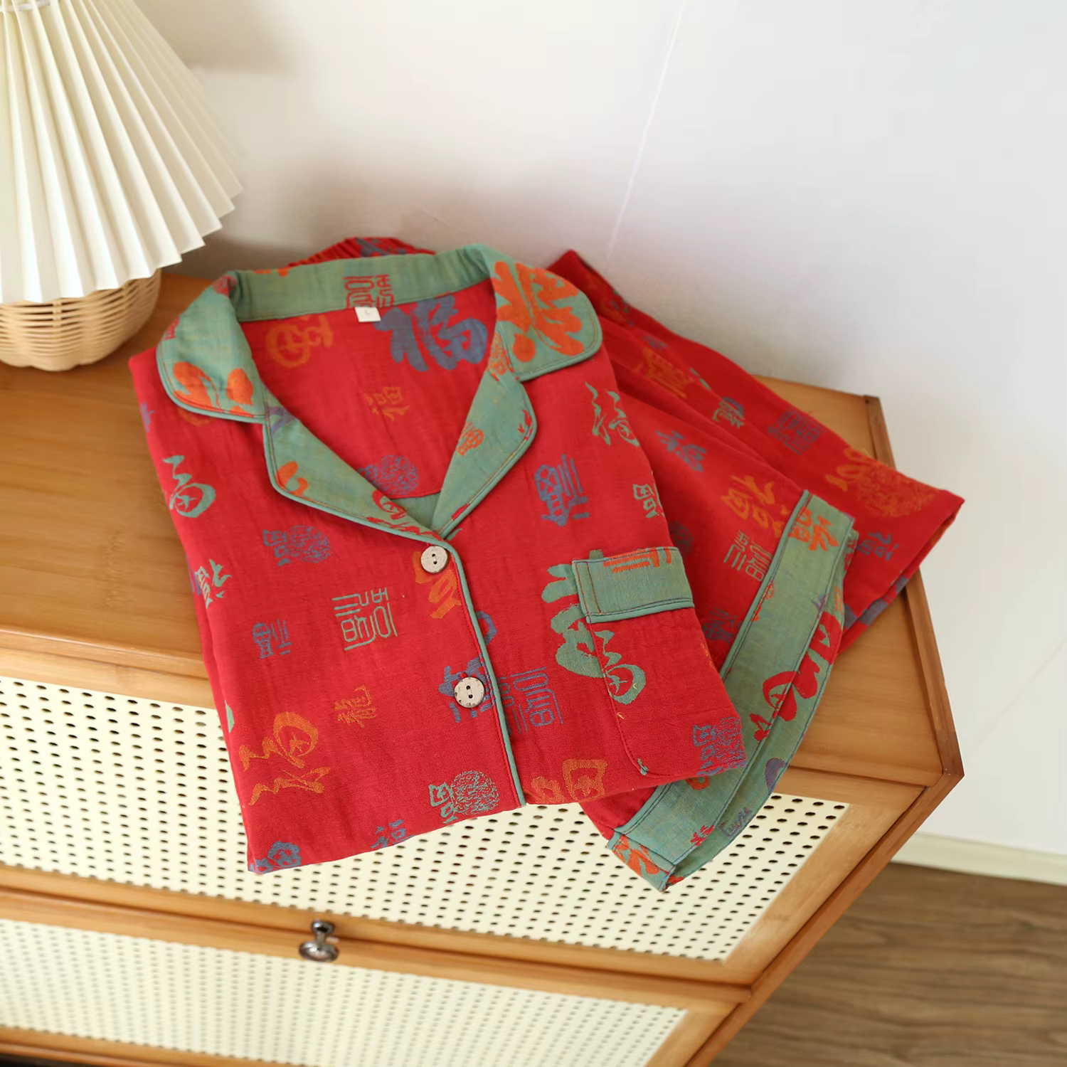 Ensemble pyjama rétro en Jacquard tissé de couleur pour femmes