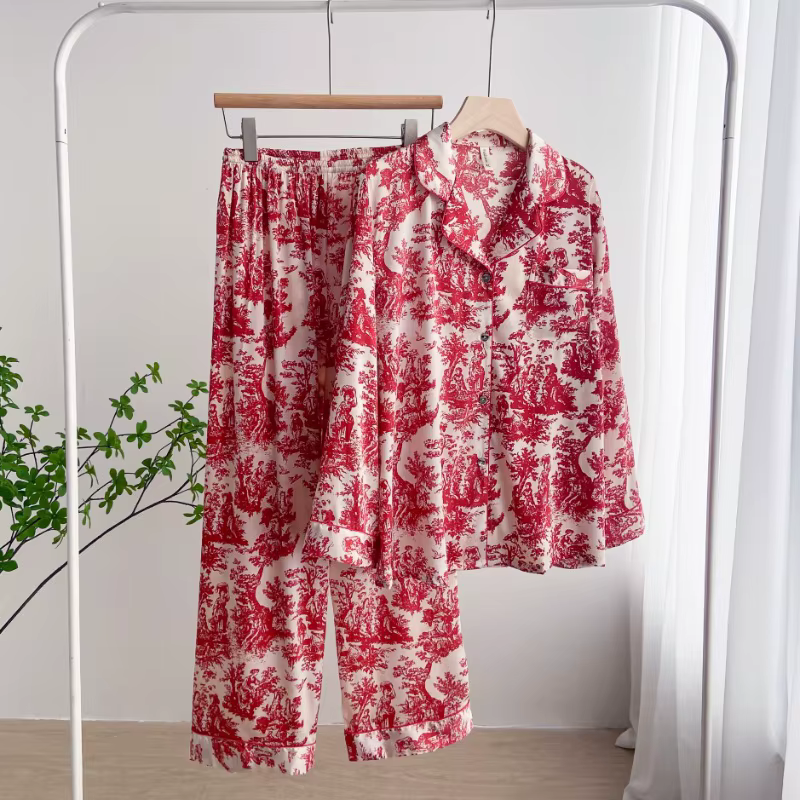 Ensemble pyjama en soie glacée et neige imprimé à l'encre pour femmes