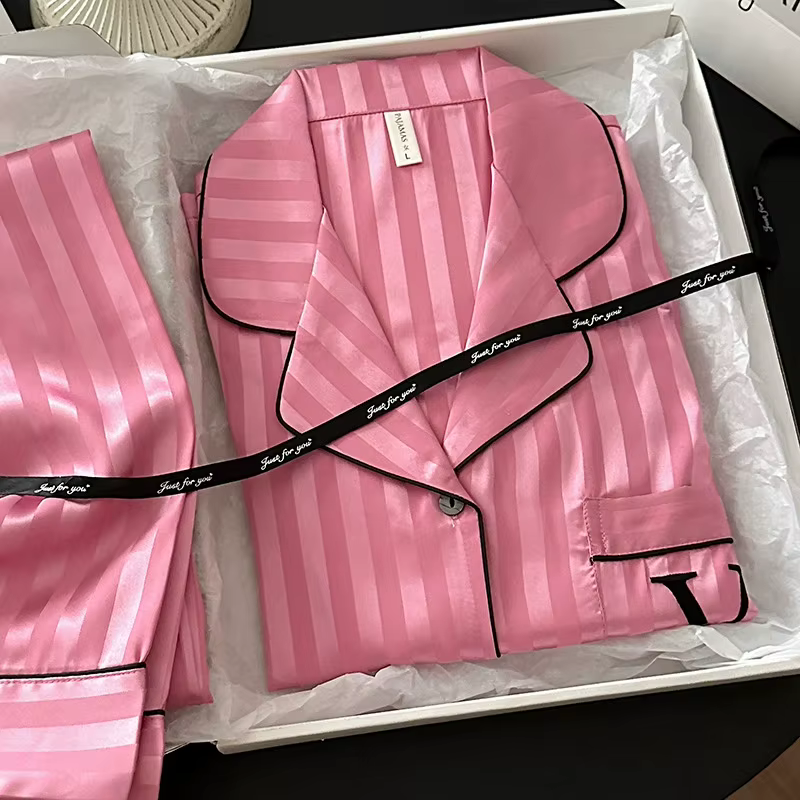 Femmes deux pièces pyjamas dame vêtements de nuit 2025 nouveau classique femme Homewear simulé soie été Cool à manches longues pantalon costume