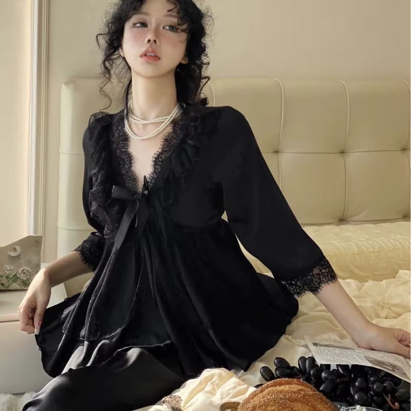 Pyjama princesse Sexy en soie glacée pour femmes