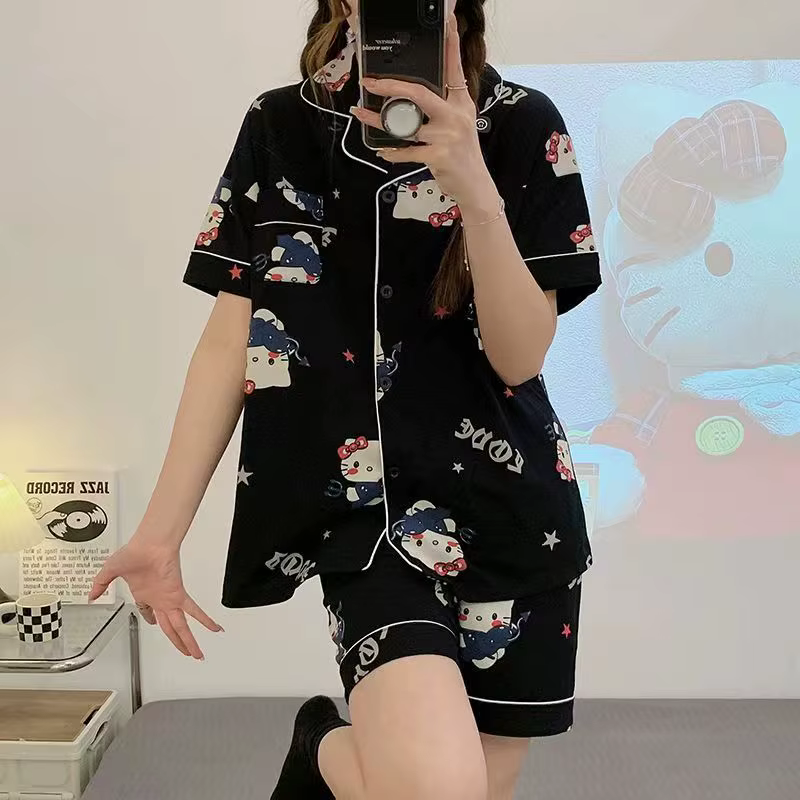 Hello Kitty pyjama ensemble mignon Anime printemps été femmes à manches courtes Shorts tenue décontracté étudiant