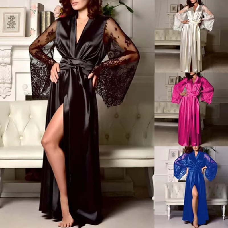Chemise de nuit longue en dentelle pour femmes
