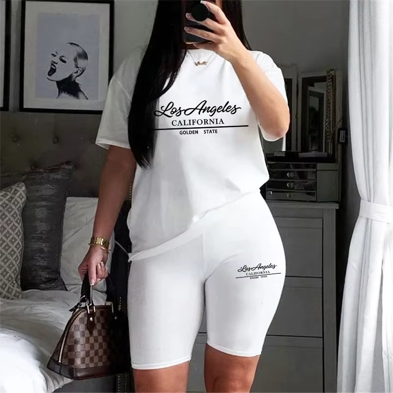 Offres Spéciales – Ensemble Décontracté Confortable et de Qualité pour Femme – Tenue d'Été Deux Pièces : T-shirt Col Rond et Short à Manches Courtes pour le Quotidien