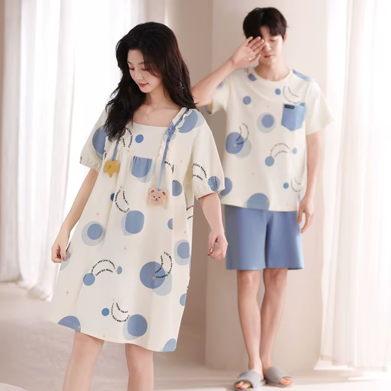 Couple pyjama ensemble été 100% coton hommes à manches courtes pyjamas Sexy femmes chemise de nuit Style décontracté