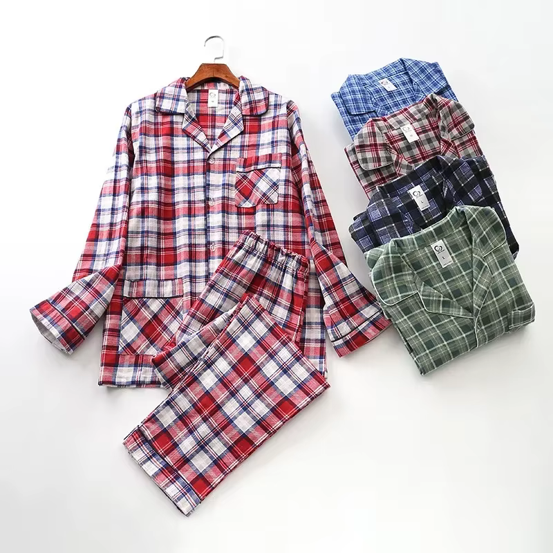 Ensembles de pyjama en coton à carreaux pour hommes