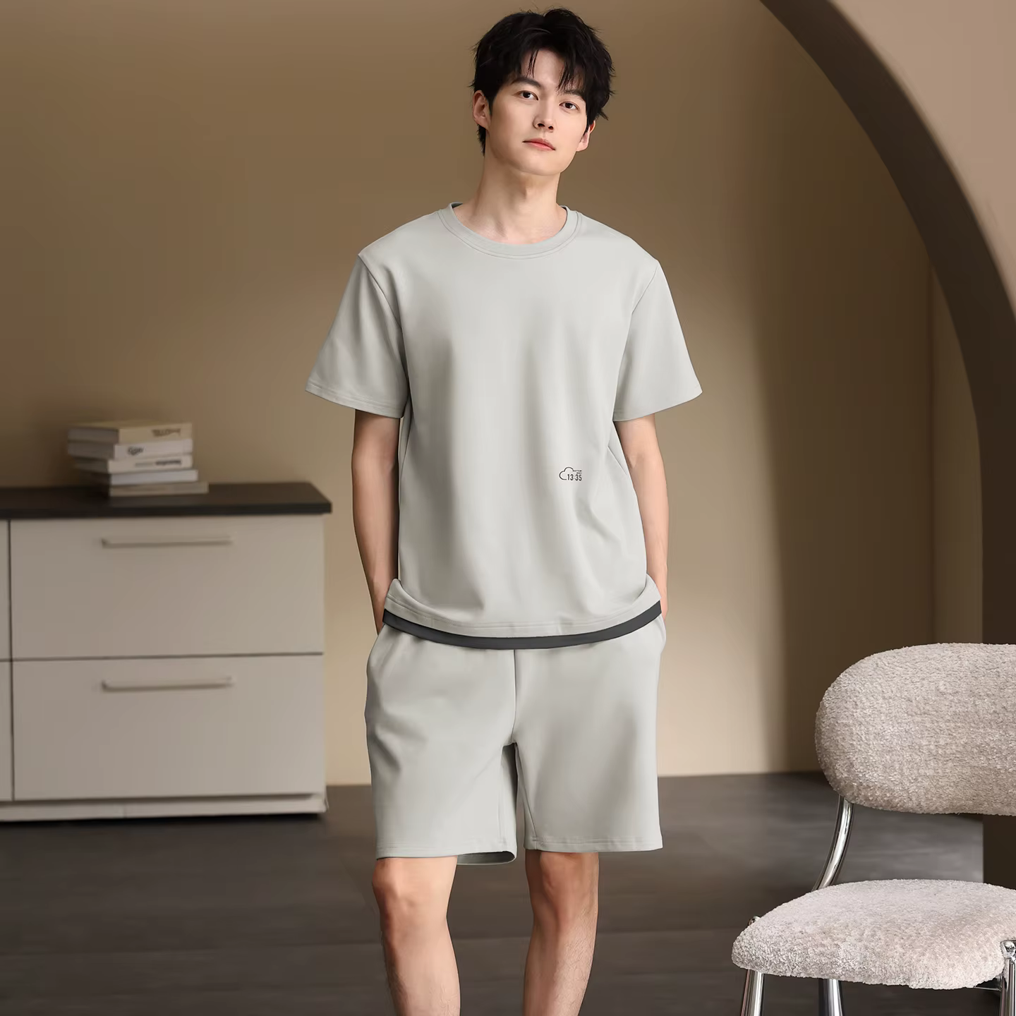 Pyjama Homme 100% Coton Tendance Manches Courtes et Short Ensemble 2 Pièces Été Pijama Hombre Cadeau Confort Maison