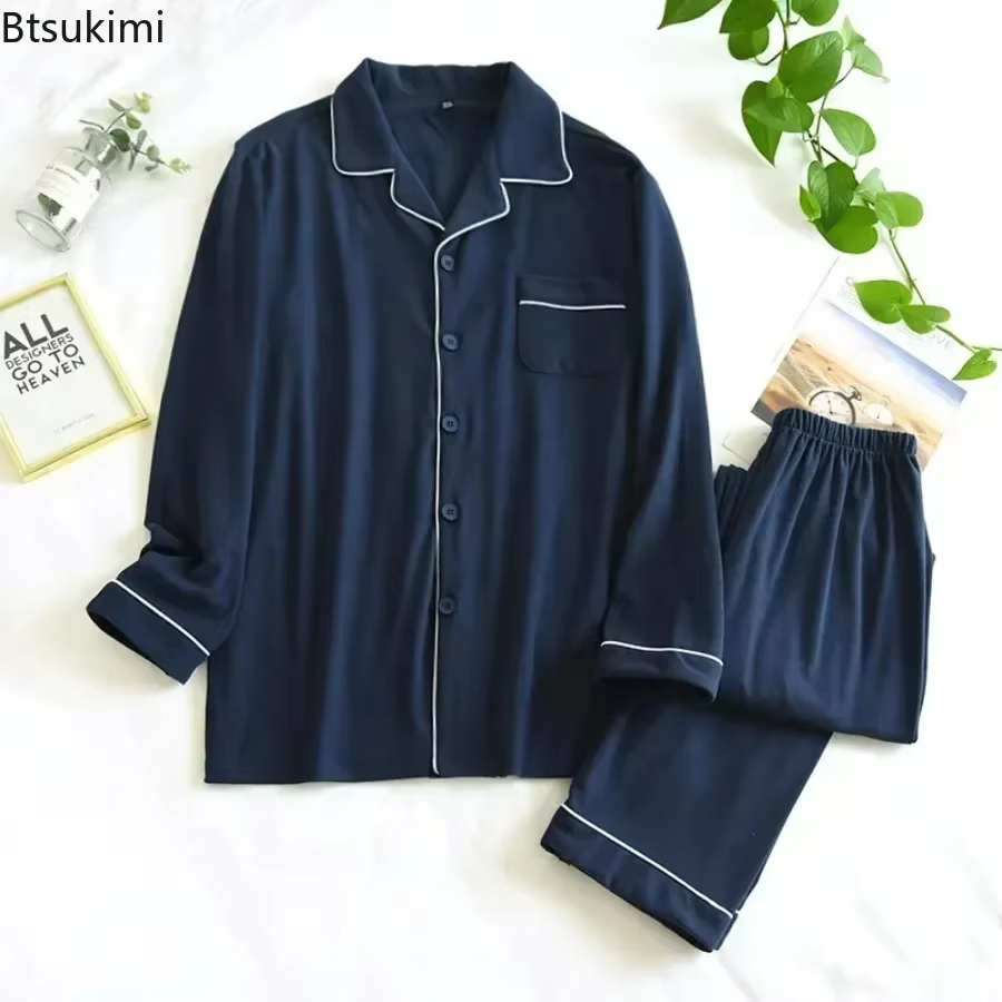 Ensembles de pyjamas homme printemps-automne 2026 – Chemises à manches longues et pantalons amples en velours respirant pour la maison