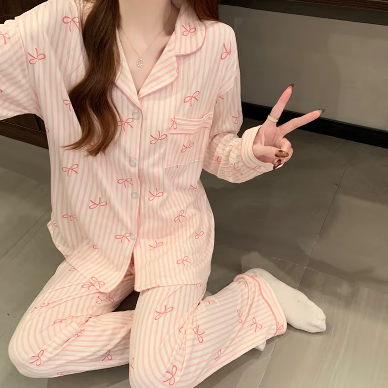 Printemps et automne nouveaux pyjamas pour femmes ensemble de vêtements de détente fille amour Cardigan
