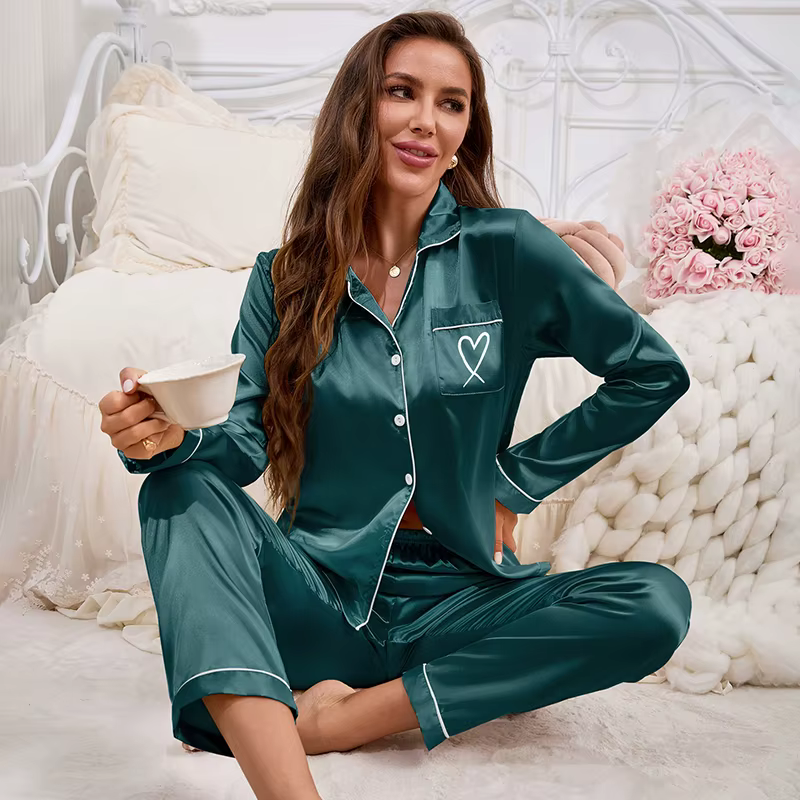 2026 nouvelles femmes pyjama ensemble broderie à manches longues hauts avec pantalon 2 pièces