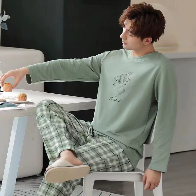 Pyjamas décontractés pour hommes-ensemble de pyjama léger à manches longues printemps/automne pour hommes jeunes et d'âge moyen en automne/hiver