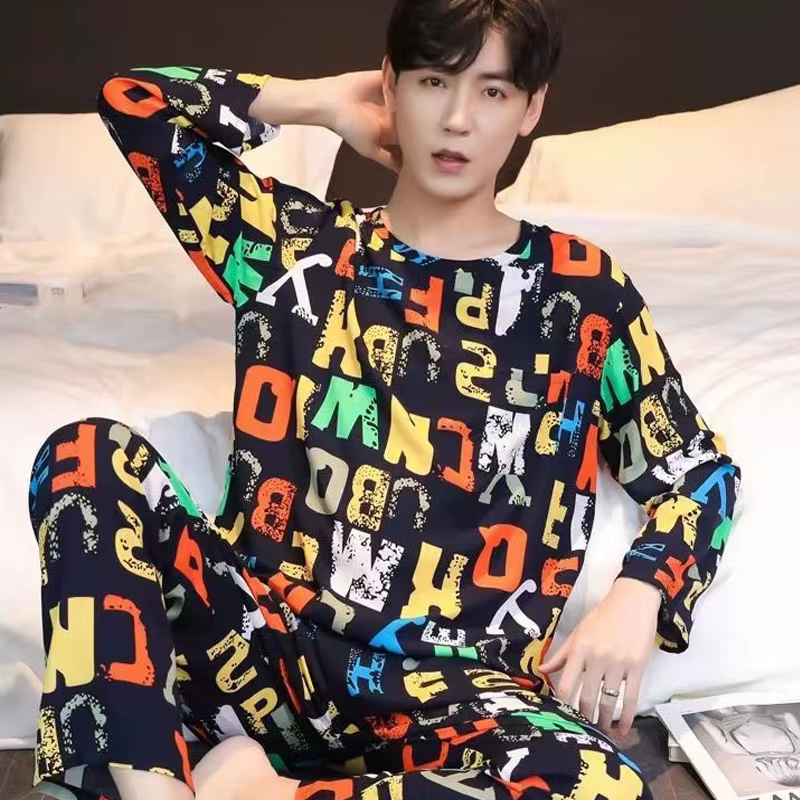 Nouveaux hommes printemps et automne rayé loisirs pyjamas ensembles garçons à manches longues vêtements de maison