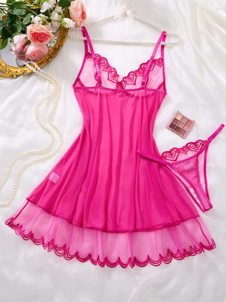 Robe de nuit pour femme en tulle rouge rose