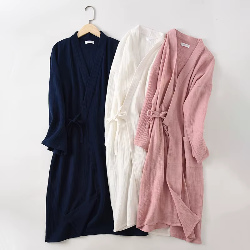 Nouveau printemps et automne japonais kimono robe couple coton crêpe peignoir hommes et femmes