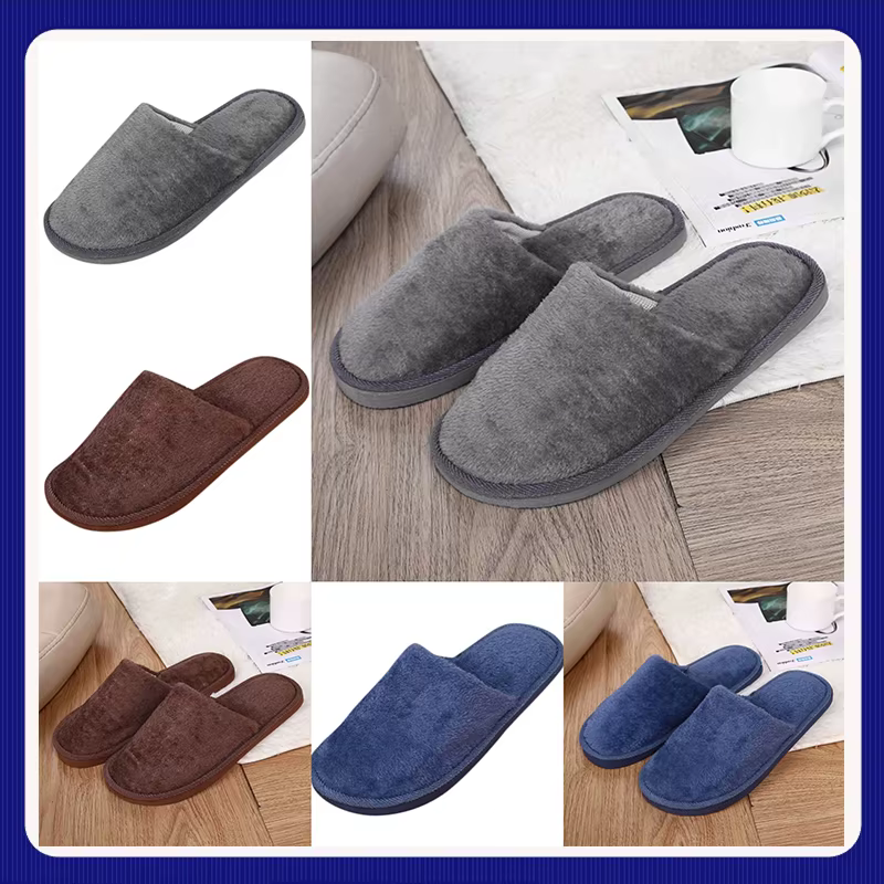 Pantoufles de maison en peluche de couleur unie pour hommes et femmes