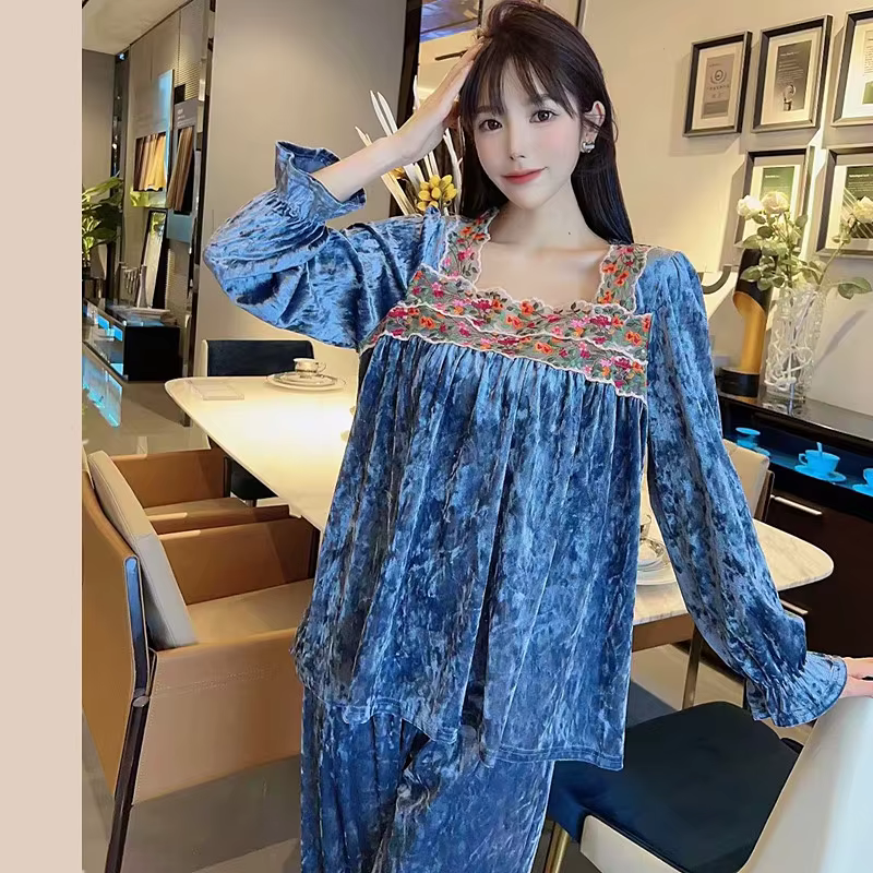 Hiver femme Pyjamas nouveau chaud or velours ensemble de vêtements de nuit printemps automne maison