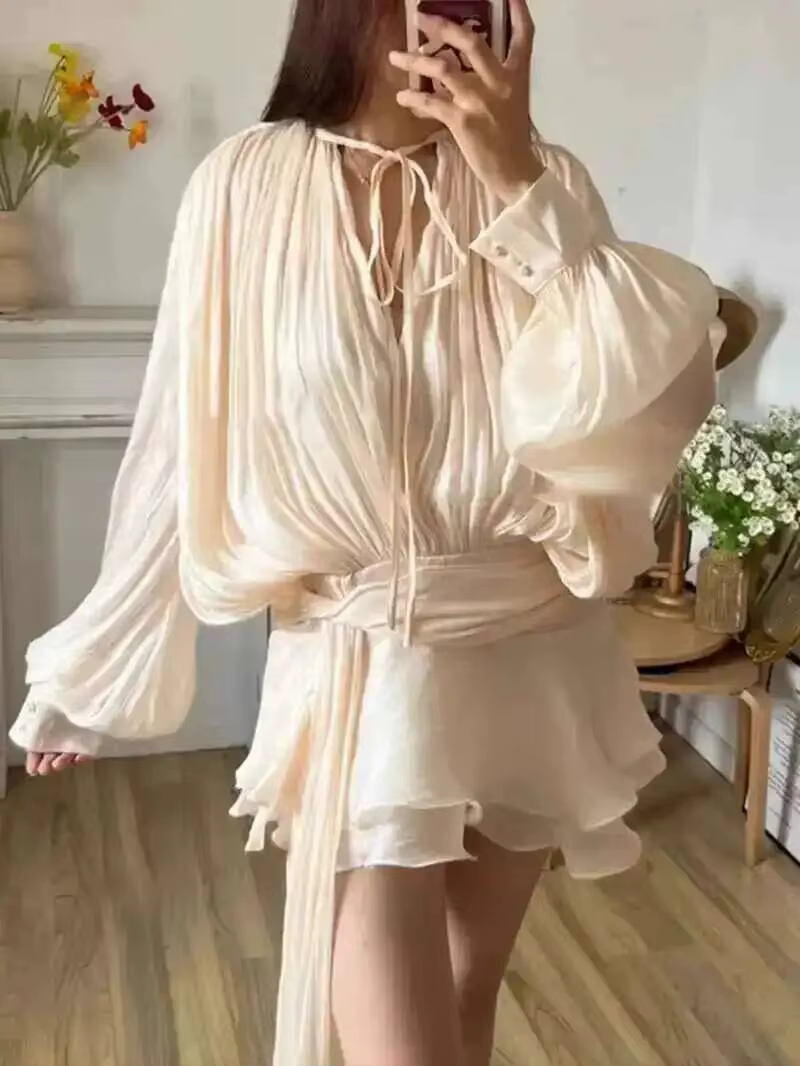 P7WI-Mini robe chemisier uni pour femme