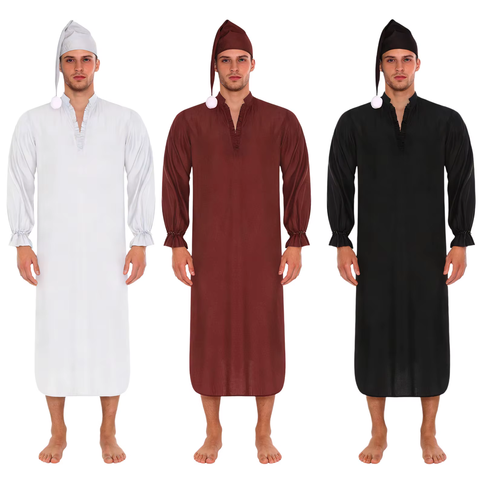 Chemises de nuit vintage pour hommes avec bonnets de nuit