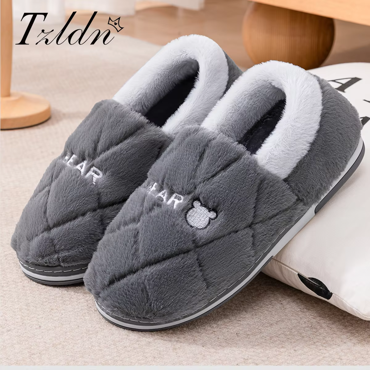 TZLDN pantoufles de fourrure hommes maison TPR plate-forme coussin chaud doux concepteur salon chaussures confortable antidérapant haute qualité intérieur