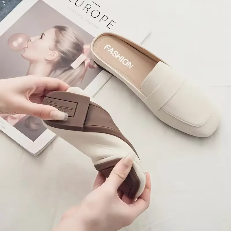 Baotou-Demi-pantoufles en cuir souple pour femme