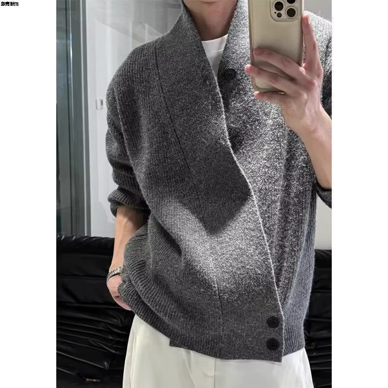 Cardigan taoïste Robe pull hommes automne hiver Style ample décontracté fleur gris