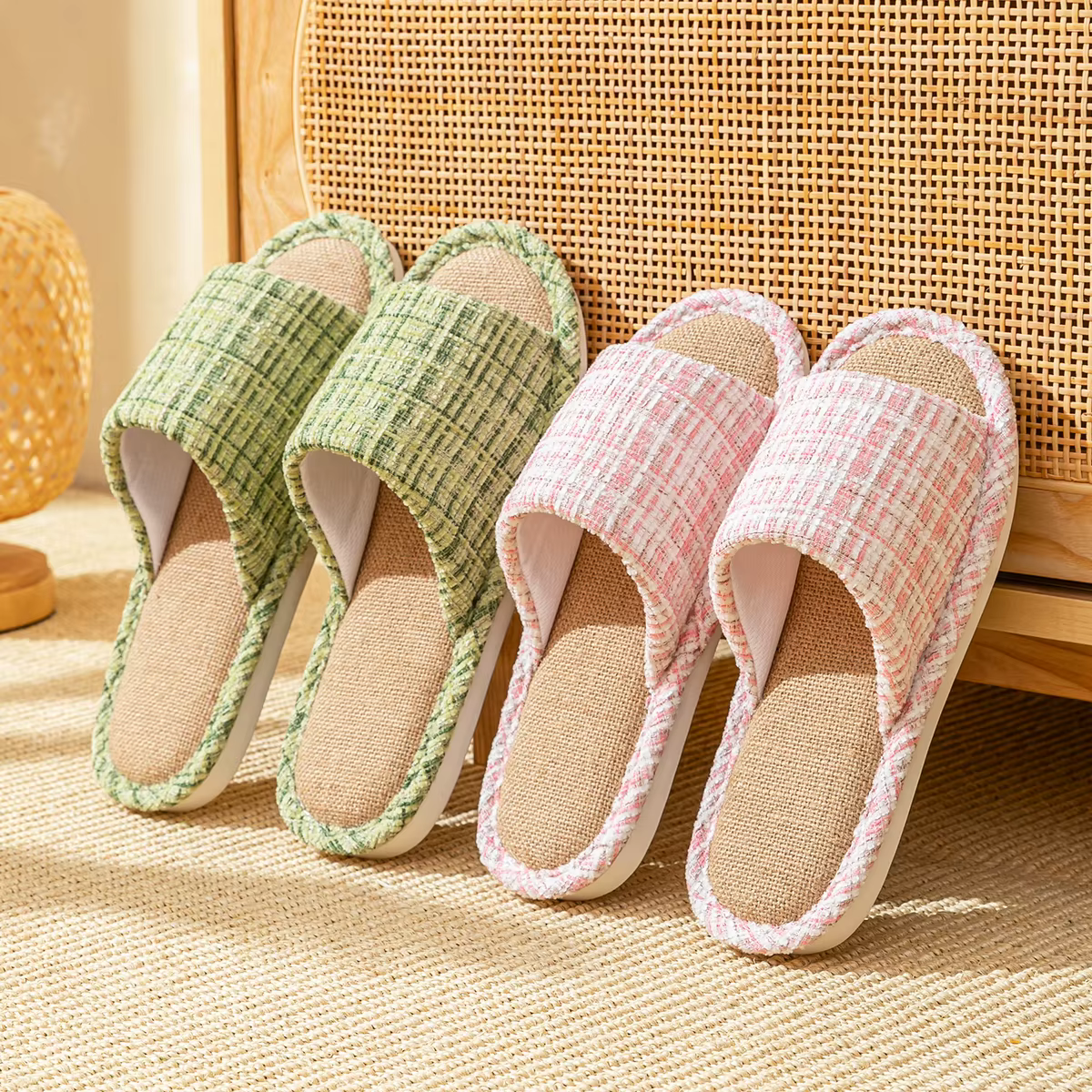 Pantoufles de maison en lin pour femmes