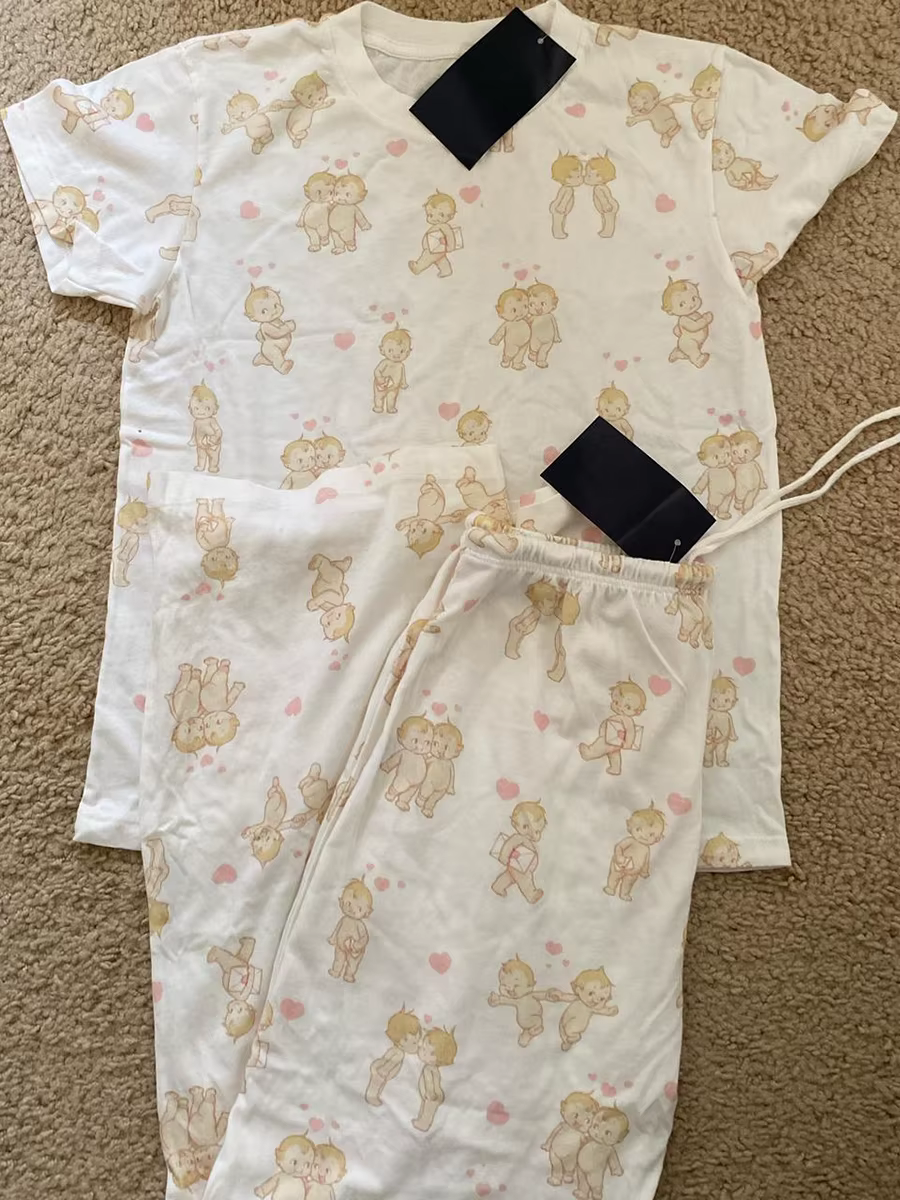 Angel bébé imprimé T-shirt pantalon pyjama ensemble femme à manches courtes