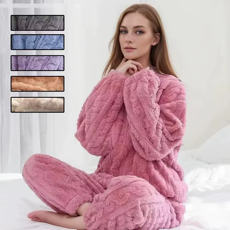 Ensemble pyjama épais et chaud en polaire de corail pour femme