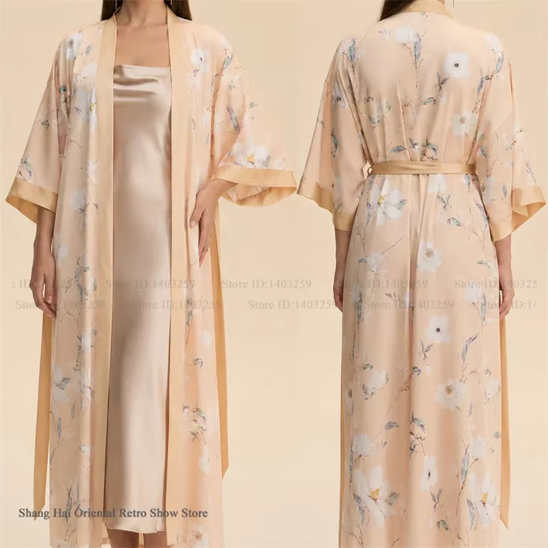 Ensemble 2 pièces de vêtements d'intérieur pour femme : Robe longue élégante à imprimé floral