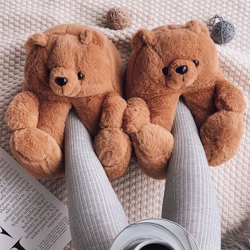 Pantoufles d'hiver en peluche ours en peluche mignon