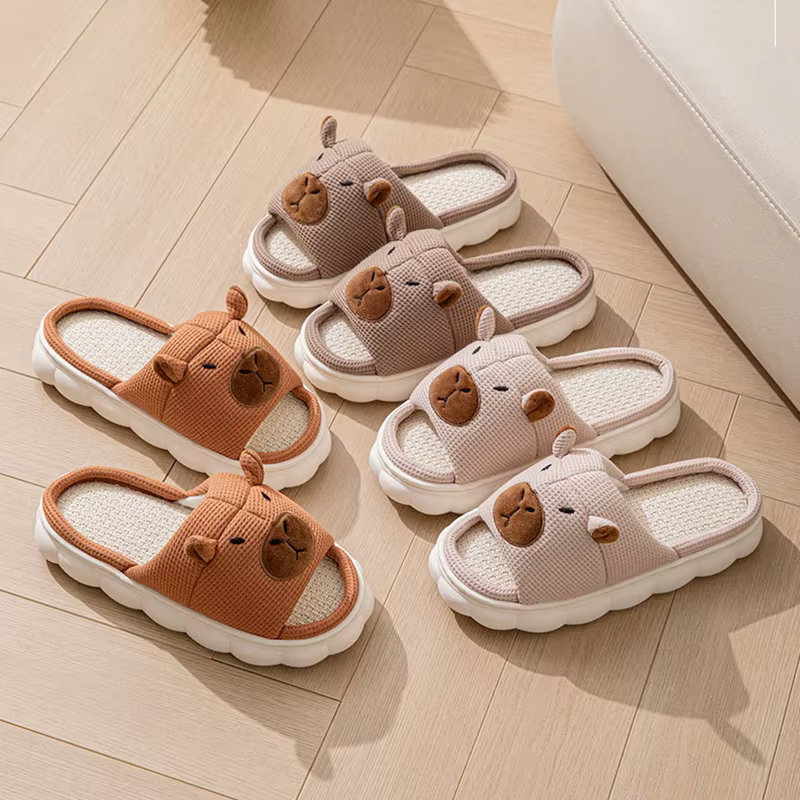 Nouvelles pantoufles d'été en lin pour femmes Capybara Platform