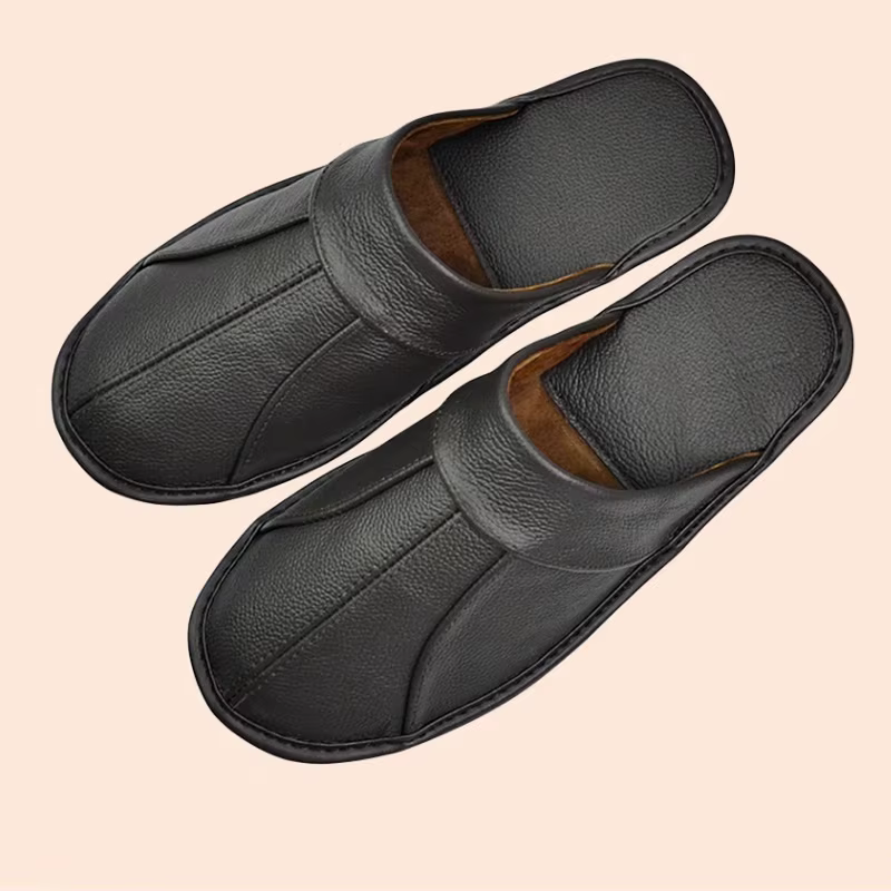 Chaussons de Confort Premium pour Hommes en Cuir Véritable Noir