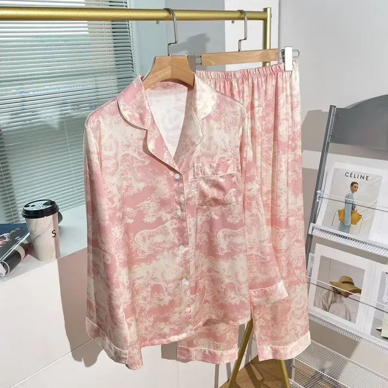 Pyjama imprimé français haut de gamme pour femmes printemps et automne nouveau style paresseux doux homewear pyjamas en