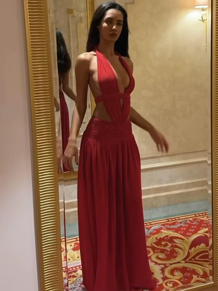 Robe longue moulante élégante froncée Kliou pour femme